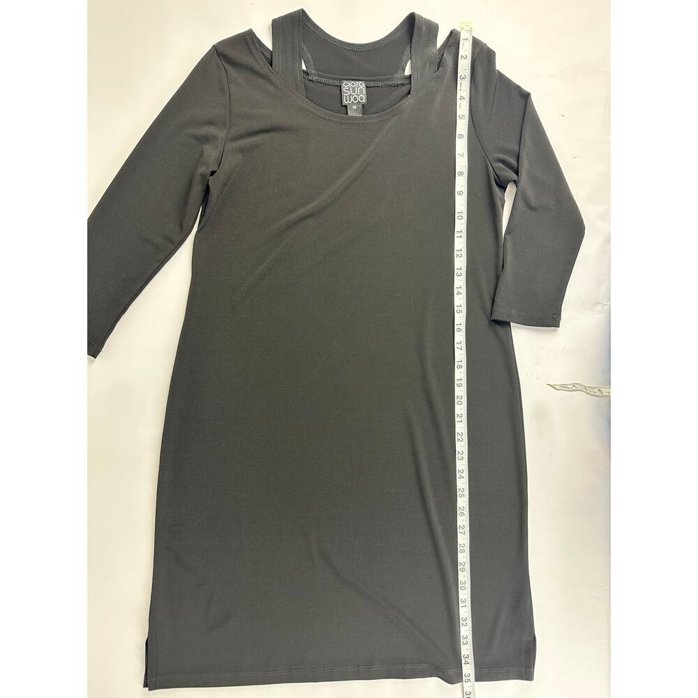Clara Sun Woo Black Cold Shoulder Tunic Mini Dress Travel Lagenlook LBD Size XS - Picture 7 of 7